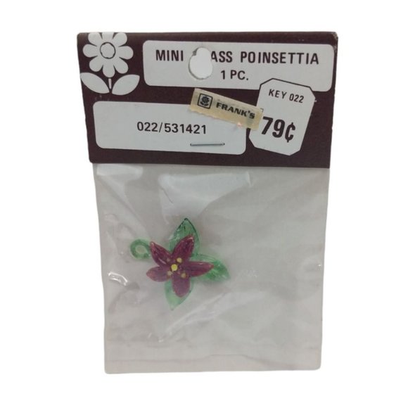 Vintage Frank's Nursery Mini Glass Poinsettia 1inch Necklace Charm - New - Picture 1 of 3